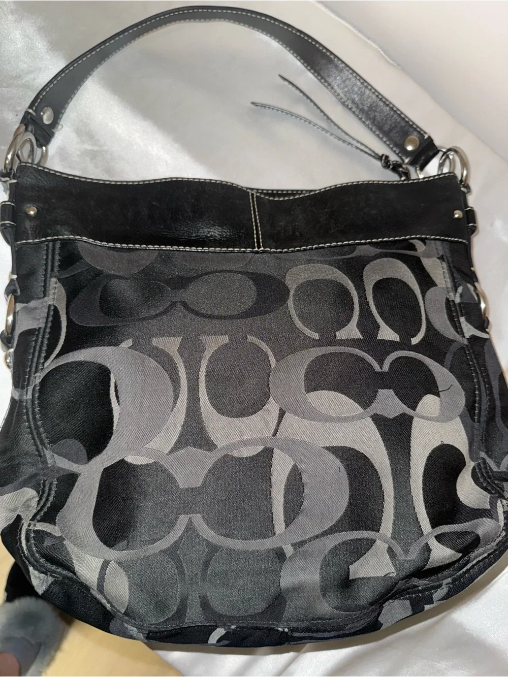 Coach Black and Gray Signature Shoulder Bag